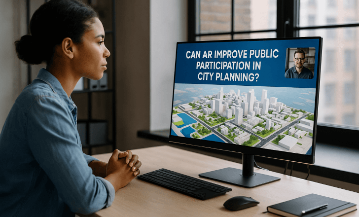 Urban planner attending online presentation about AR and public participation in city planning