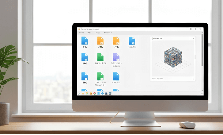 Computer desktop showing image files in different formats ready for 3D conversion.