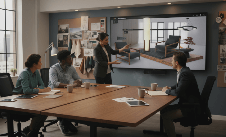 Interior design team collaborating on an all-in-one digital platform.