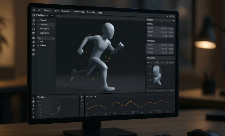 3D model being animated in video editing or visualization software.