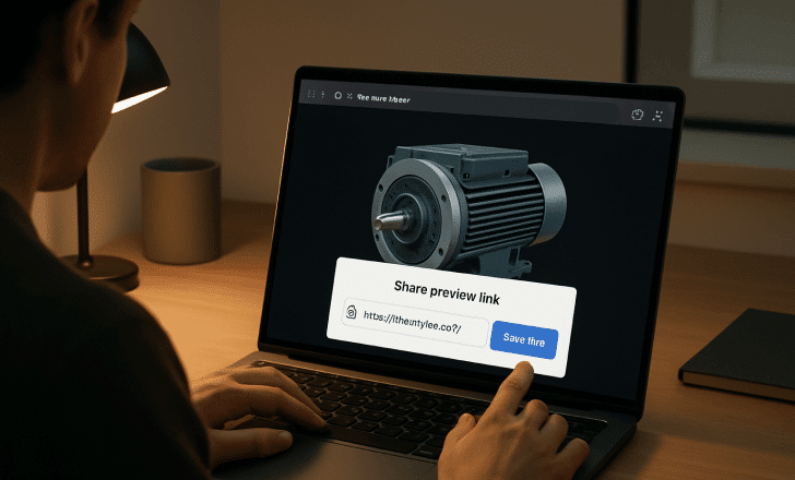 Creator sharing a secure online preview of a 3D model.