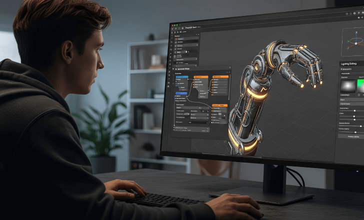 Designer editing a 3D model using AI-assisted browser tools