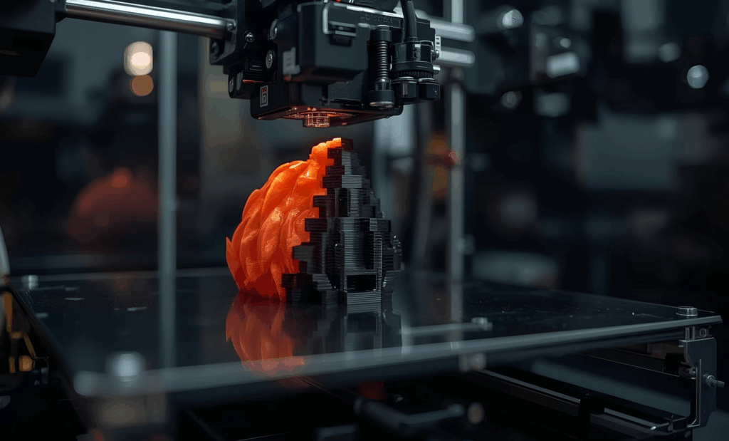 3D printer creating an object layer by layer during printing