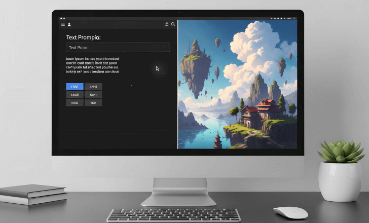 Monitor showing text prompt interface and image variations.
